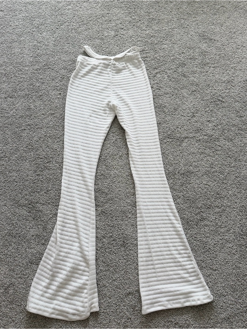 White Ribbed Flared Pants - Picture 2 of 4